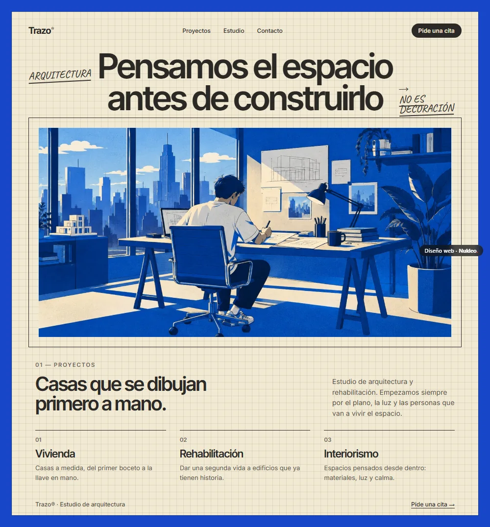 Trazo, estudio de arquitectura: portada con el titular «Pensamos el espacio antes de construirlo»