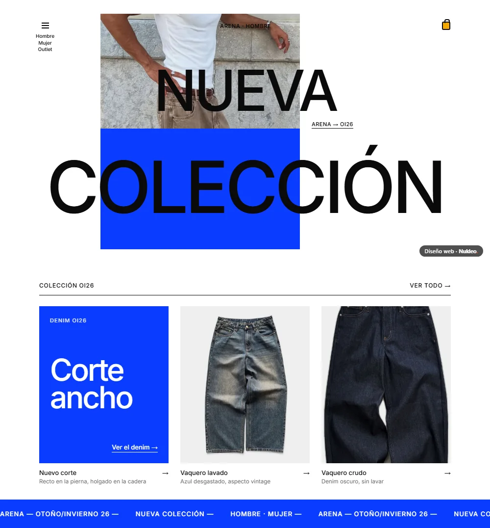 Arena, tienda de moda: portada «Nueva colección»