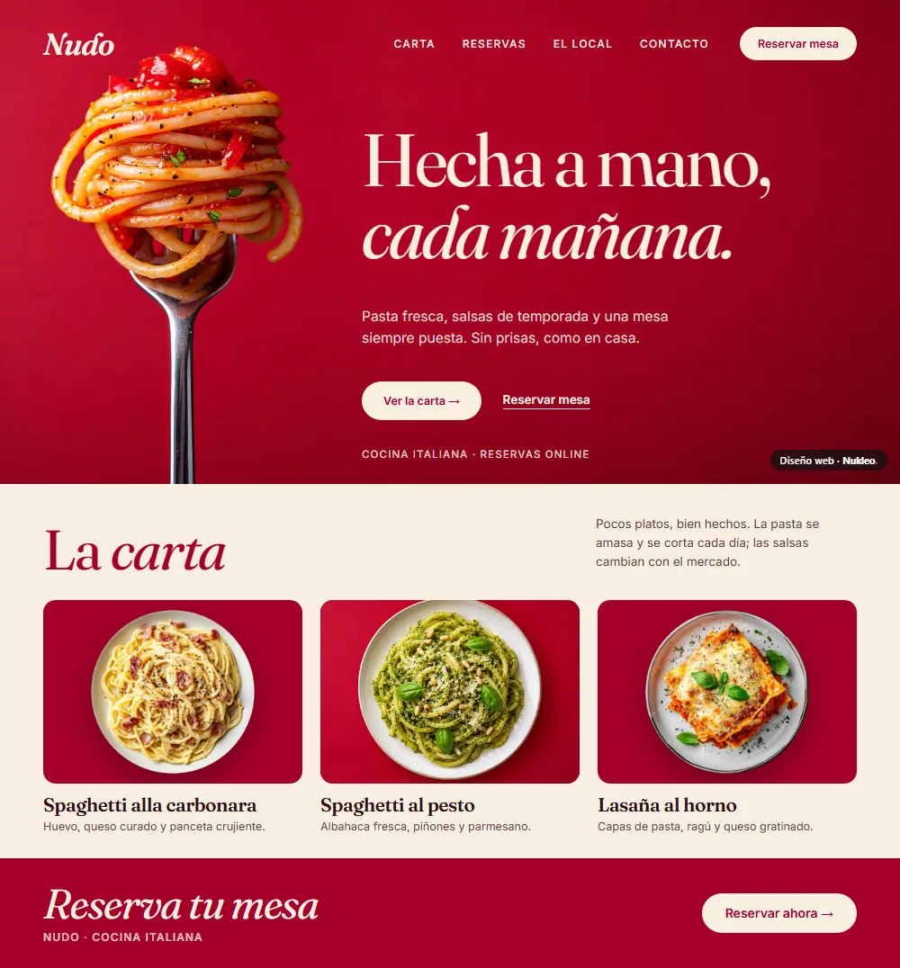 Nudo, restaurante de pasta fresca: portada «Hecha a mano, cada mañana»