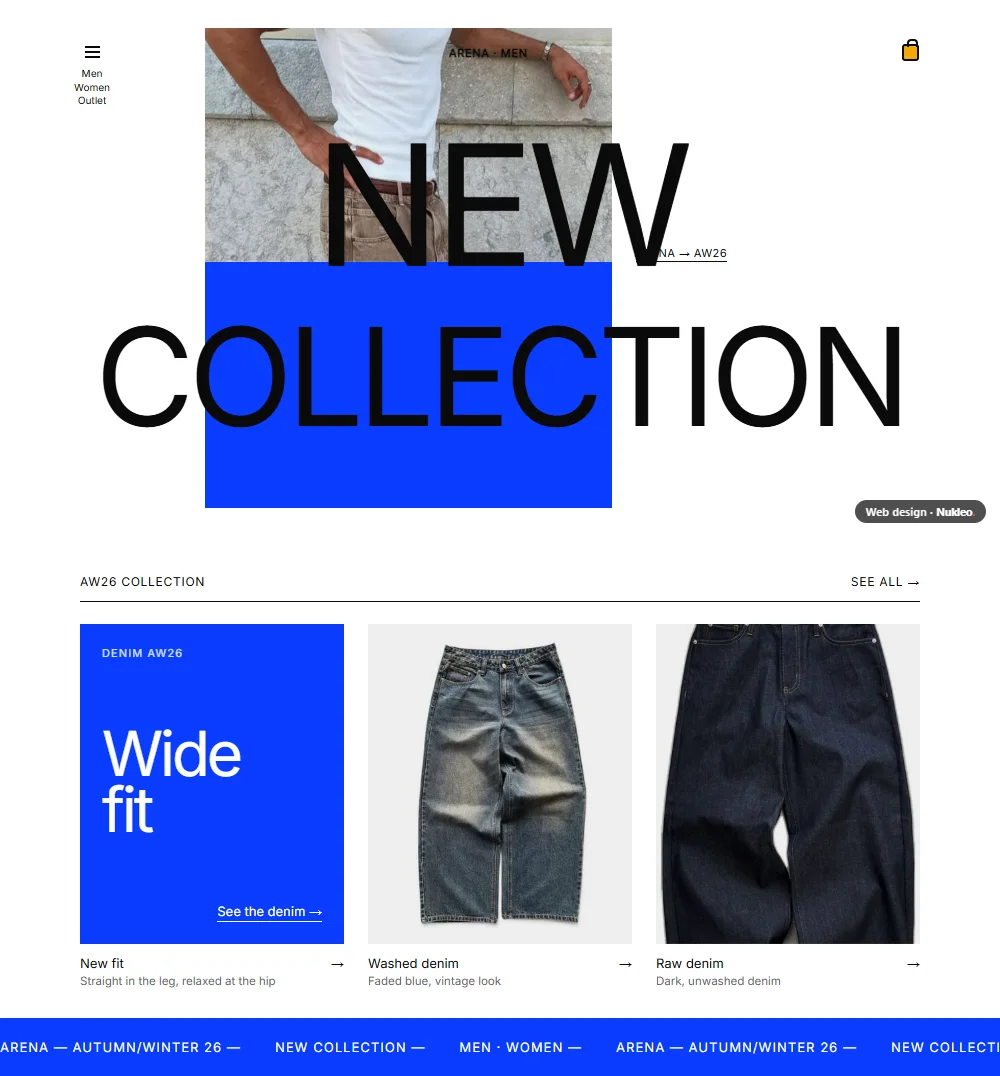 Arena, fashion shop: homepage “New collection”