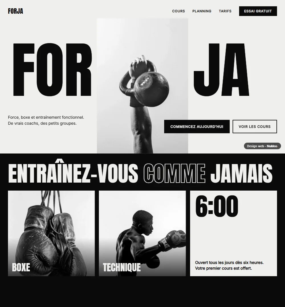 Forja, salle de sport : la marque coupée de part et d’autre d’une photo de kettlebell